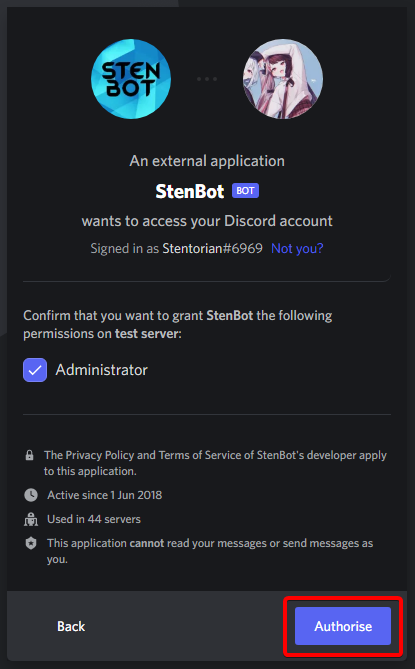 Check permissions screenshot